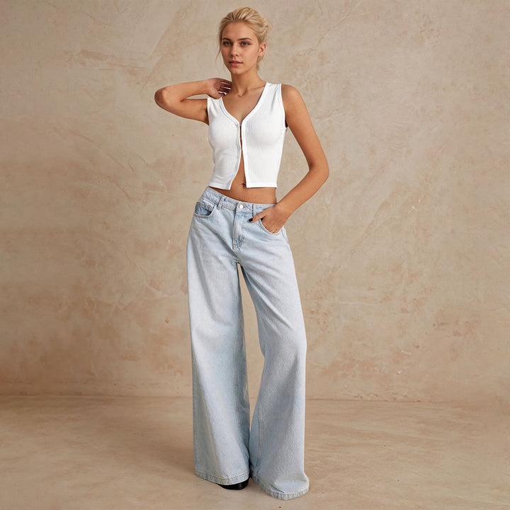 Damen cropped Oberteil mit tiefem V-Ausschnitt und dekorativem Knopfdesign Drune