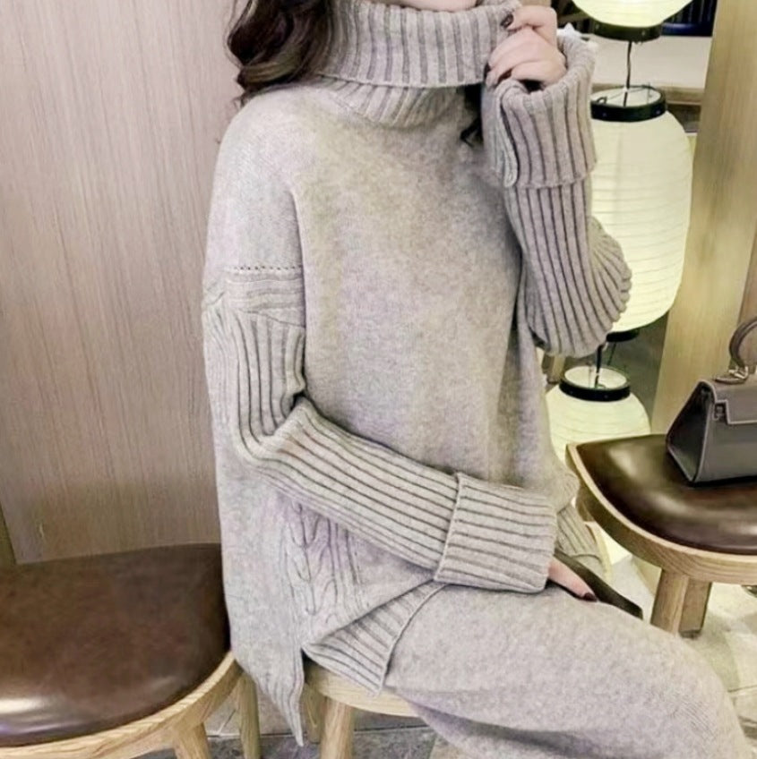 Damen Weicher Strickpullover mit hohen Kragen und lässigem Schnitt Drune