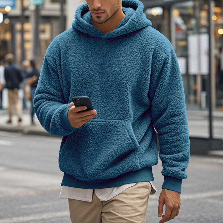 Herren Sherpa-Kapuzenpullover im Teddy-Fleece mit Kängurutasche und Rippbündchen Drune