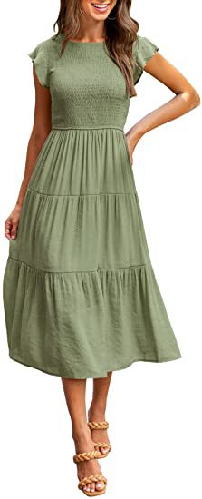 Damen Midikleid mit gesmoktem Oberteil und voluminösem Rock Drune