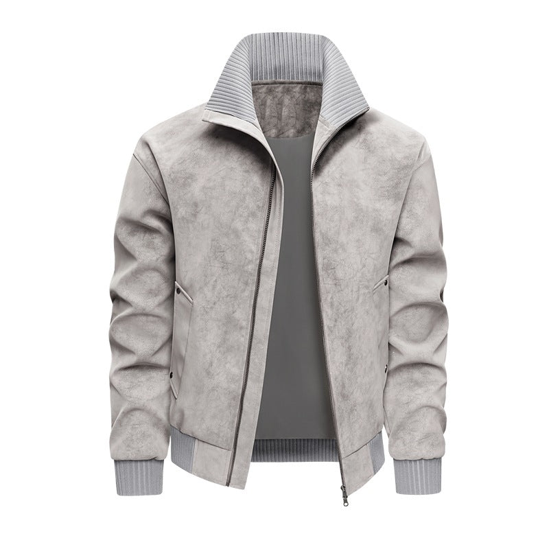 Herren Velours‑Imitat Bomberjacke mit Stehkragen, Thermofutter & Reißverschluss Drune