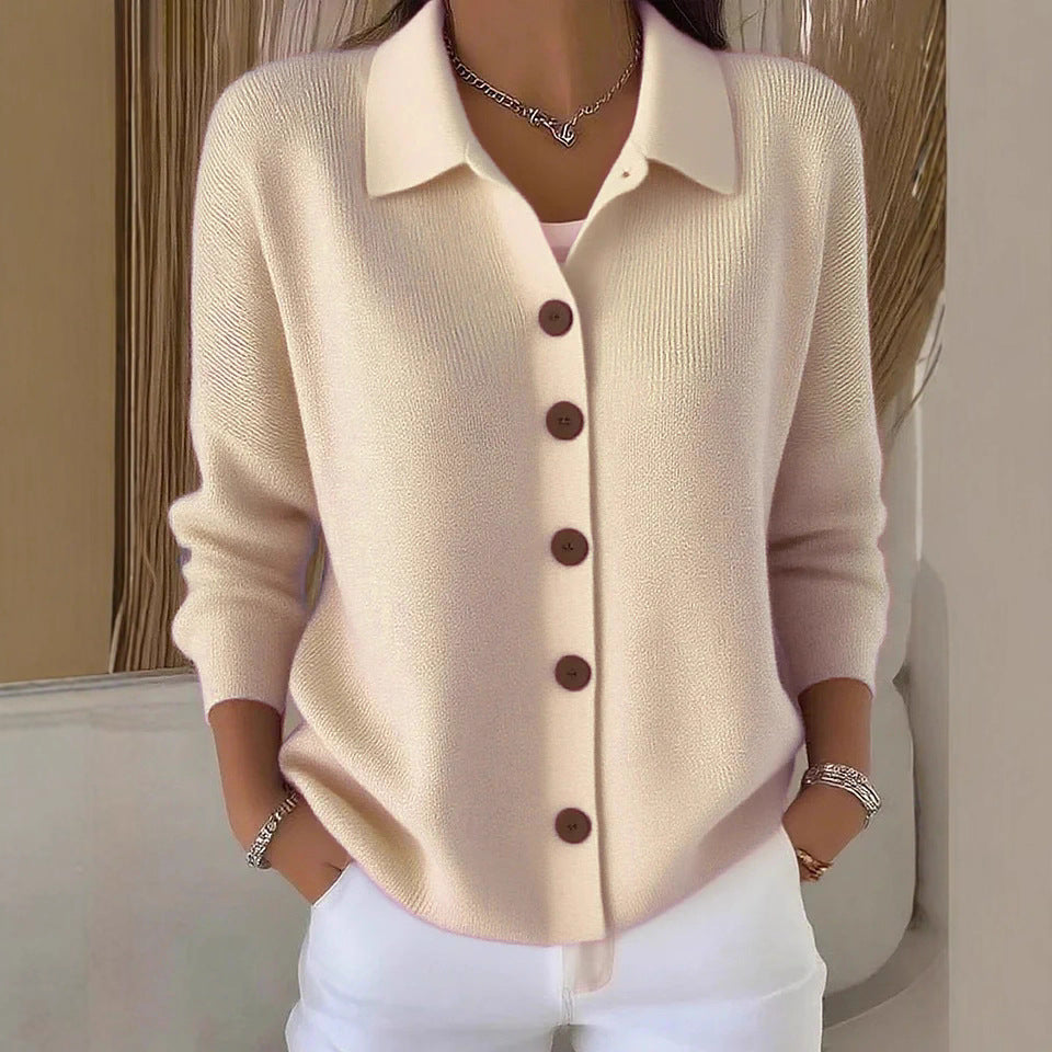 Damen nan Feinstrickjacke mit Hemdkragen und durchgehender Knopfleiste Drune