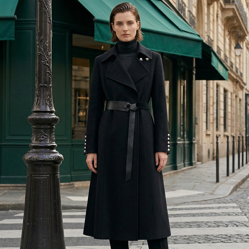 Damen Klassischer Maxi-Mantel mit Gürtel Drune