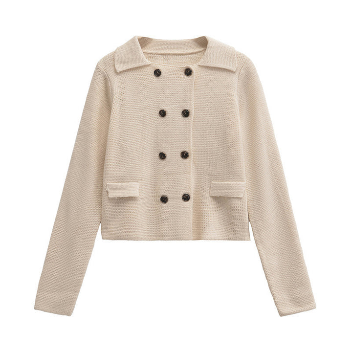 Damen elegante Kurzjacke mit doppelt knöpfbarem Verschluss und Taschen Drune