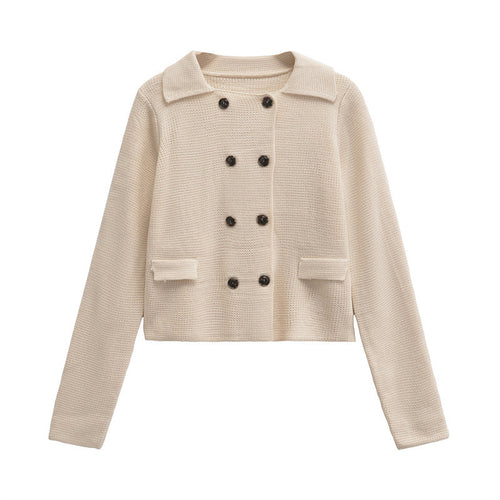 Damen elegante Kurzjacke mit doppelt knöpfbarem Verschluss und Taschen Drune