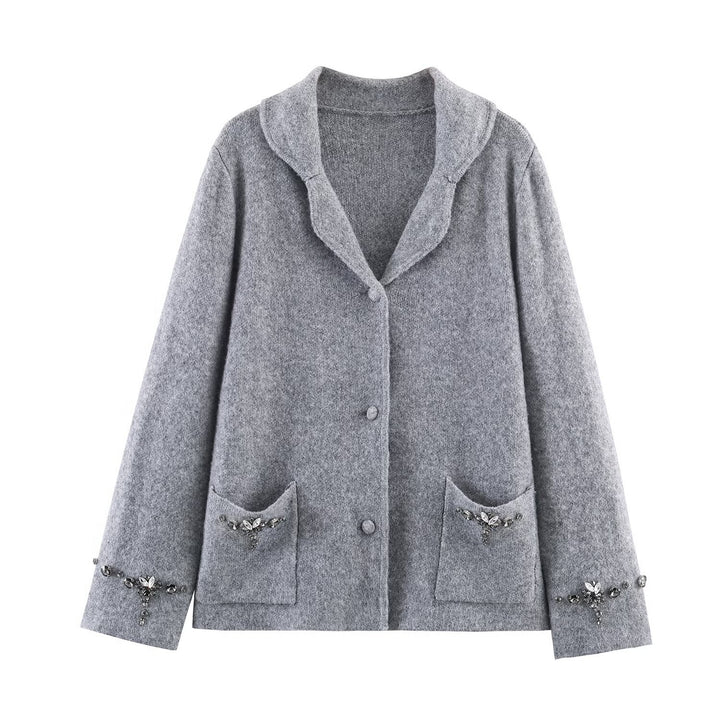 Damen Kurze Wollmix-Jacke mit Schalkragen und Schmucksteinbesatz Drune