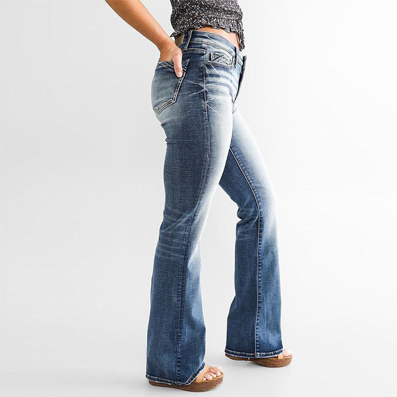 Damen Bootcut Jeans mit hohem Bund und schickem Washed-Effekt Drune
