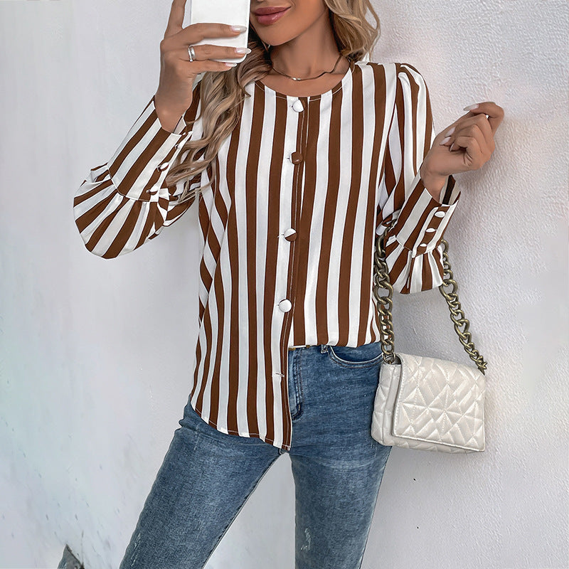 Damen Elegante gestreifte Bluse mit Knopfdetails Drune