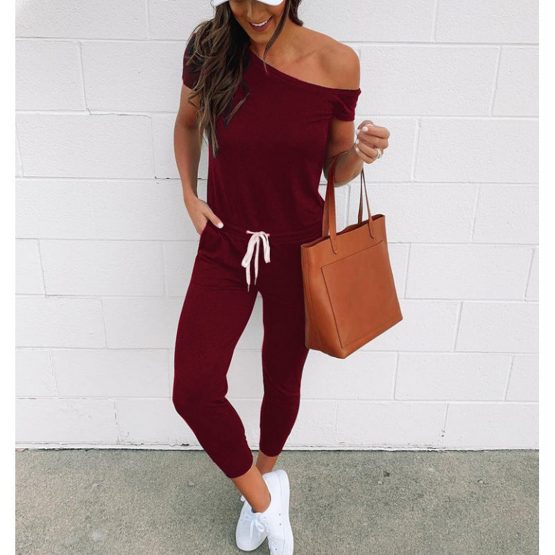 Damen stilvolles Jumpsuit mit asymmetrischem Ausschnitt und hoher Taillenbetonung Drune