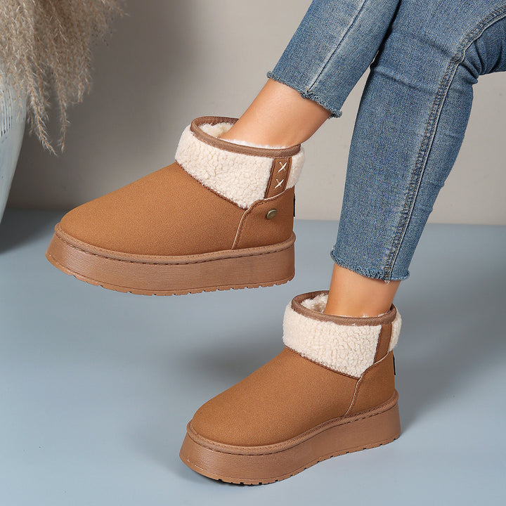 Damen Gefütterte Plateau-Stiefelette mit Teddykragen und Slip-On-Schaft Drune