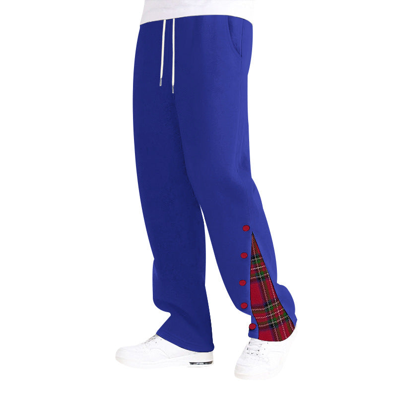 Damen nan weite Sweat-Jogginghose mit dekorativem Karo-Einsatz und seitlicher Knopfleiste Drune