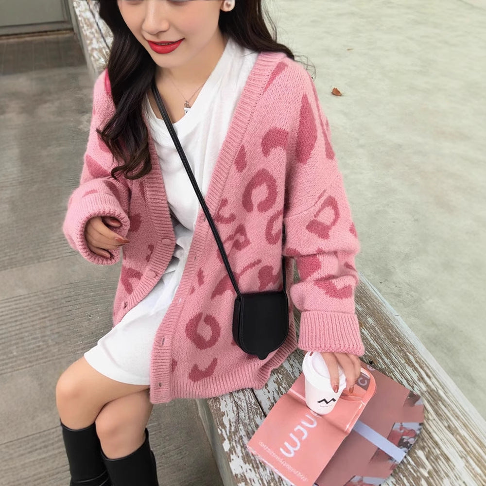 Damen gemütliche Strickjacke mit einzigartigem Leopardenmuster Drune
