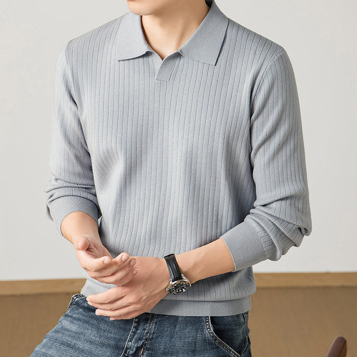 Herren Polokragen-Feinstrickpullover mit Rippstruktur und schmaler Silhouette Drune