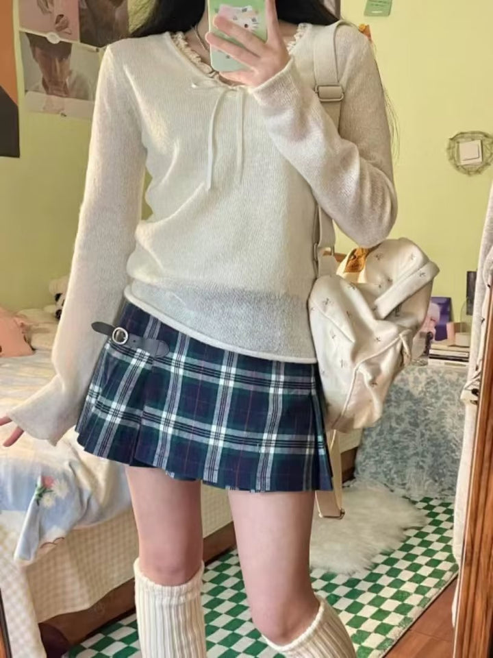 Damen Strickpullover mit Kragen und Rüschendetails Drune