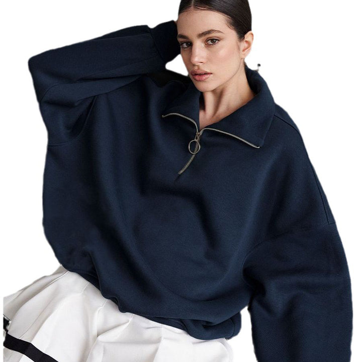 Damen Sweatshirt mit Zip-Kragen und lässigem Schnitt Drune
