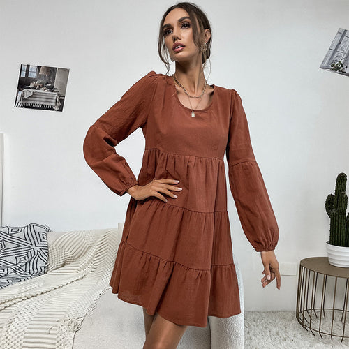 Damen lässiges Wickelkleid mit Rüschendetails und voluminösem Rock Drune