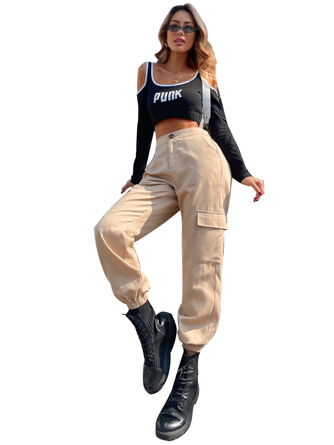 Damen lässige Cargo-Hose mit elastischen Bündchen und praktischen Seitentaschen Drune