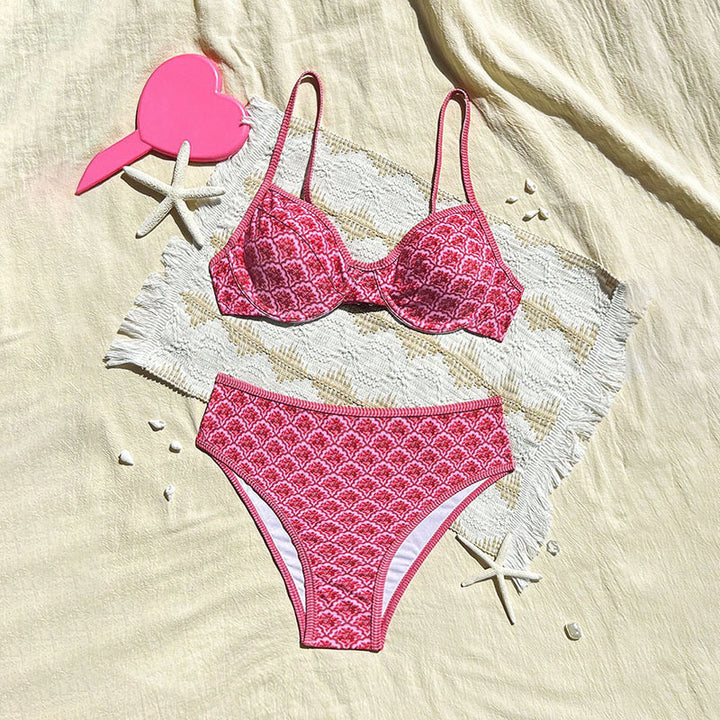 Damen Hochtaillierter Bikini mit elegantem Muster Drune
