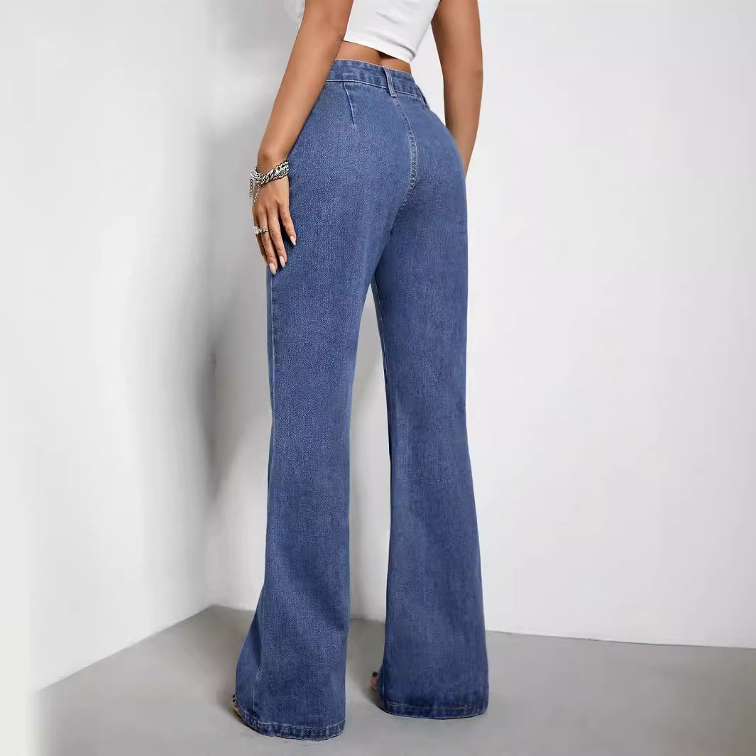 Damen weite High-Waist Jeans mit seitlichen Taschen und lässigem Schnitt Drune