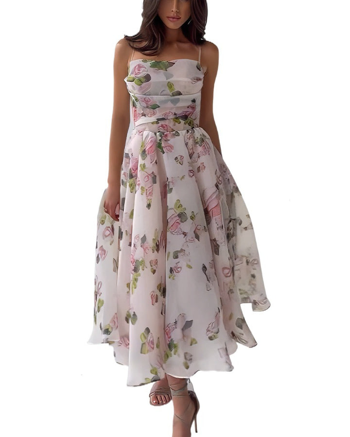 Damen Halb-transparentes Abendkleid mit floralem Muster und Trägern Drune