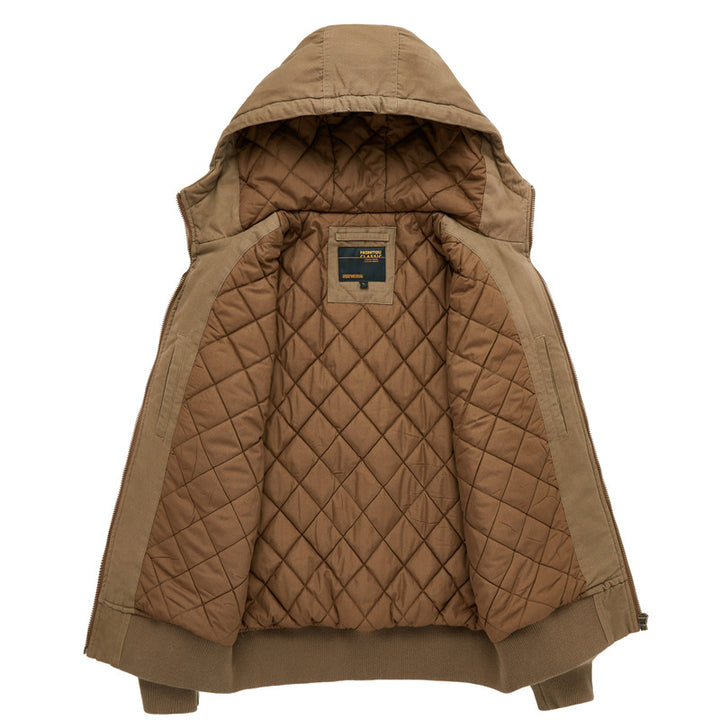 Herren  isolierte Kapuzen-Canvas-Arbeitsjacke Bomber mit geschwungenen Handtaschen und verstärktem Ärmel-Reißverschlussfach Drune