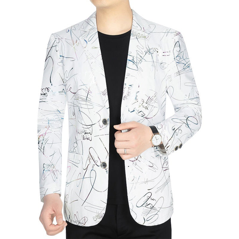 Herren Einreihiges Casual-Sakko mit künstlerischem Kritzel-Print und leichtem Halbfutter Drune