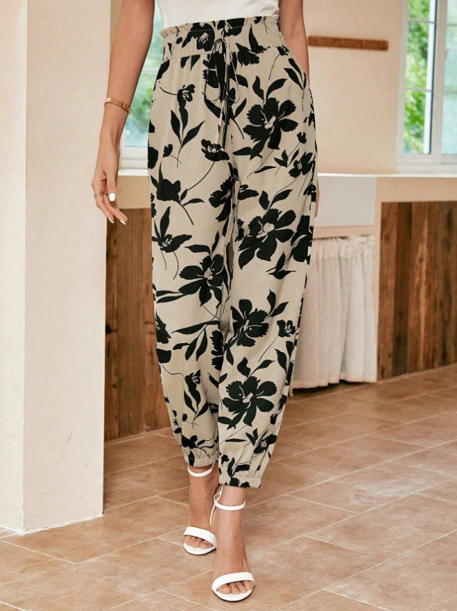 Damen trendige Blumendruck-Hosen Drune