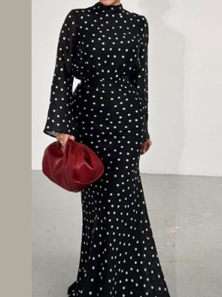 Damen Maxikleid mit taillenbetonter Meerjungfrauen-Silhouette und Tupfenprint Drune