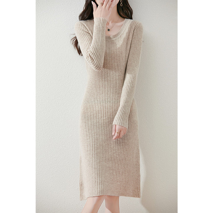 Damen Strickkleid mit feiner Rippstruktur und tailliertem Schnitt Drune