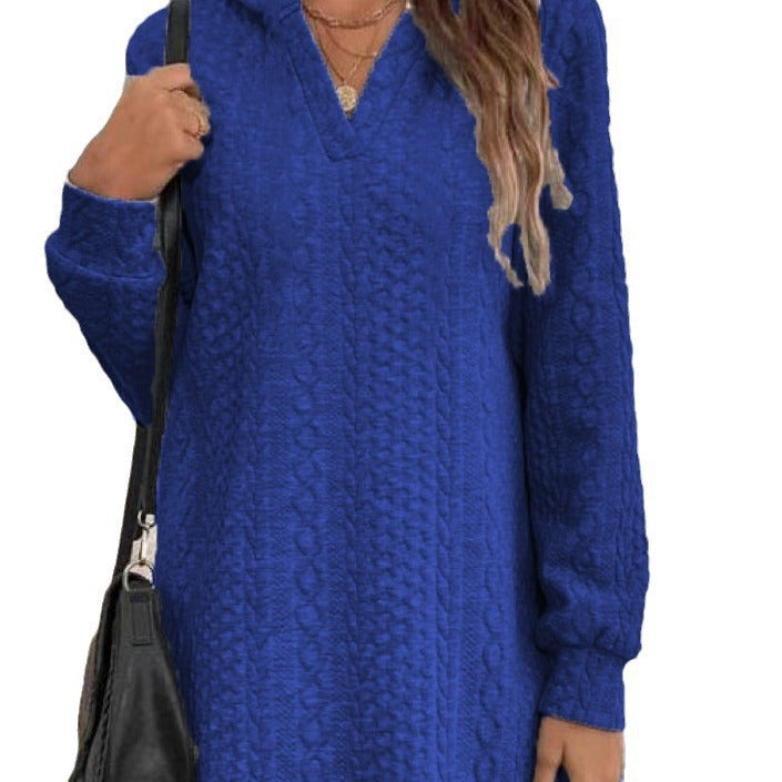 Damen Lässiges Strukturiertes Kapuzen‑Strickkleid im Tunika‑Schnitt Drune