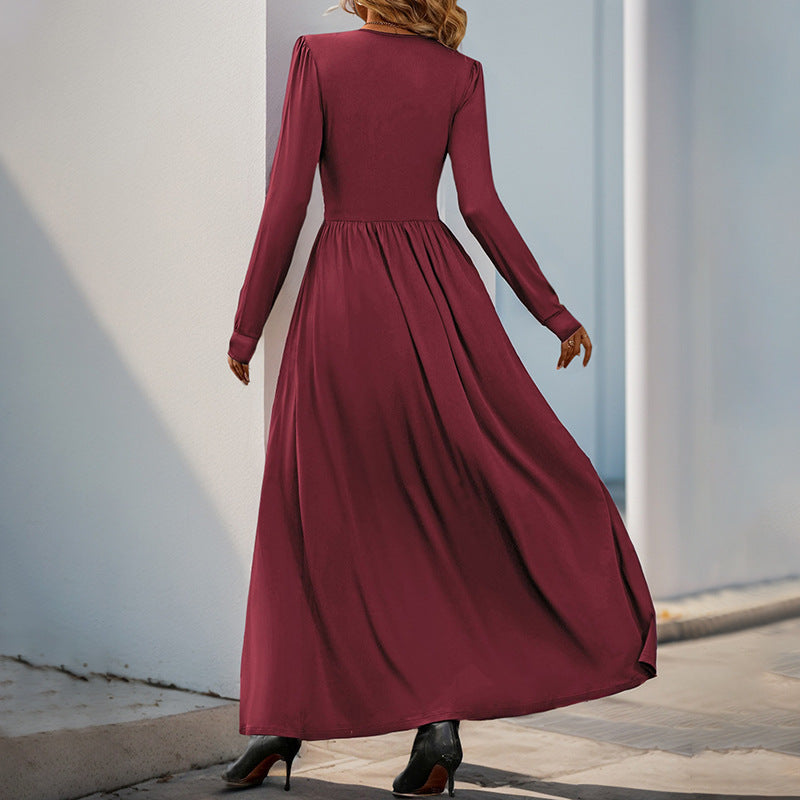 Damen Elegantes Maxikleid mit V-Ausschnitt und hohen Schlitz Drune