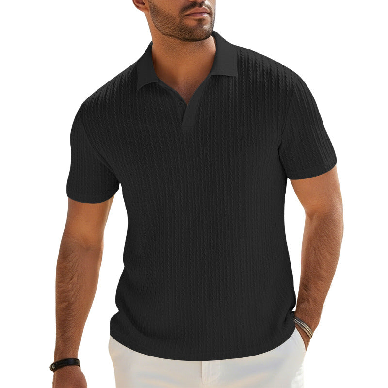 Herren Feinstrick-Polo mit strukturiertem Zopfmuster und weichem Baumwollmix Drune