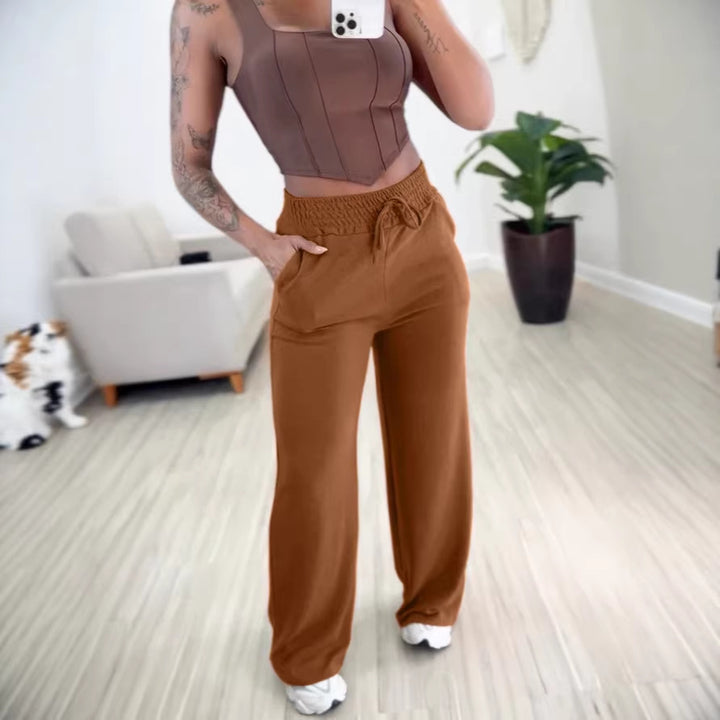 Damen bequeme und lässige Freizeithose mit elastischem Bund und seitlichen Taschen Drune