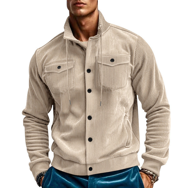 Herren stylische Kordjacke mit verstellbarem Kragen und praktischen Brusttaschen Drune