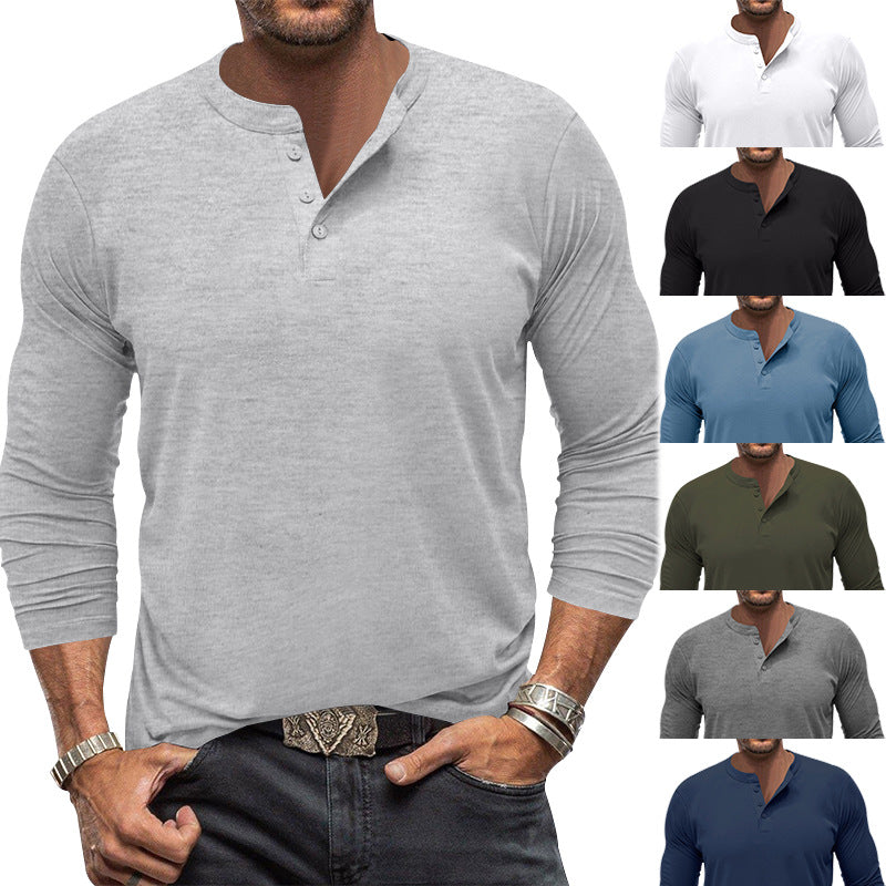 Herren modisches Langarm-Henley-Shirt mit modernem Kragen und praktischen Knopfdetails Drune