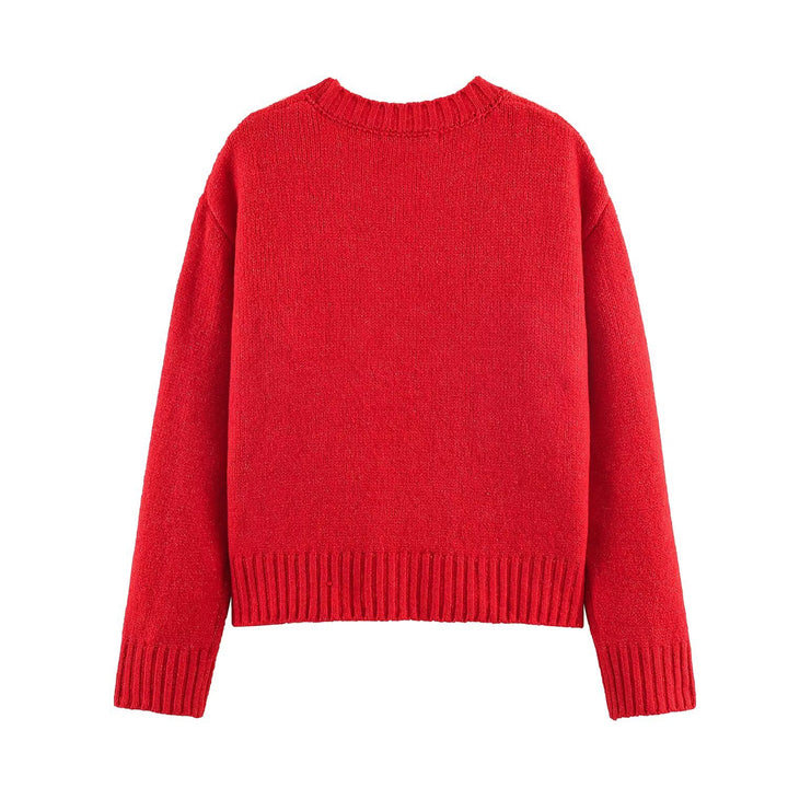 Damen Grobstrick-Pullover mit geflochtenem Schleifenapplikation Drune
