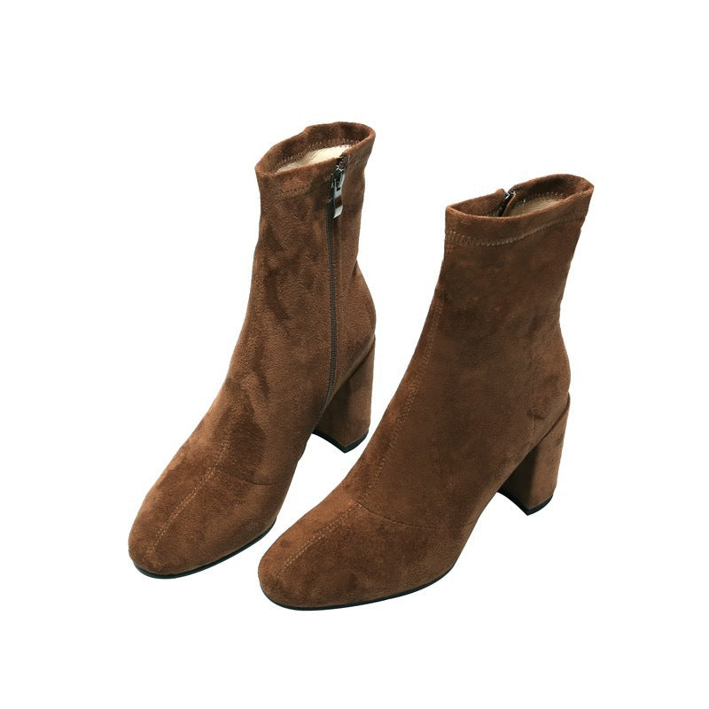 Damen nan Stretch-Stiefelette mit enganliegendem Sockenschaft und mittelhohem Blockabsatz Drune