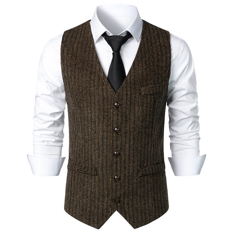 Herren Taillierte Strickweste mit V‑Ausschnitt und durchgehender Knopfleiste Drune
