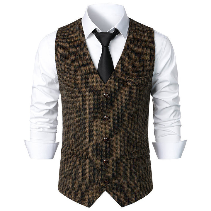 Herren Taillierte Strickweste mit V‑Ausschnitt und durchgehender Knopfleiste Drune