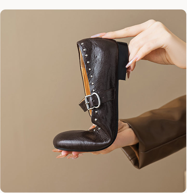 Damen Mary Jane Ballerinas mit elegantem Riemchen und funkelnden Nieten Drune