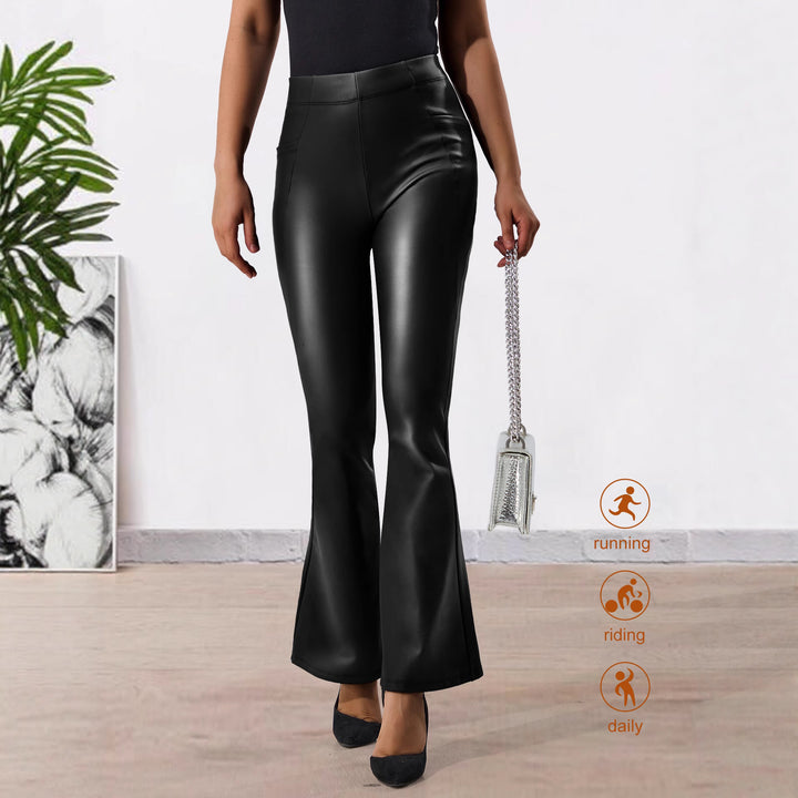 Damen Hochtaillierte Kunstleder-Flared-Leggings mit V-Seitentasche und figurformender Passform Drune