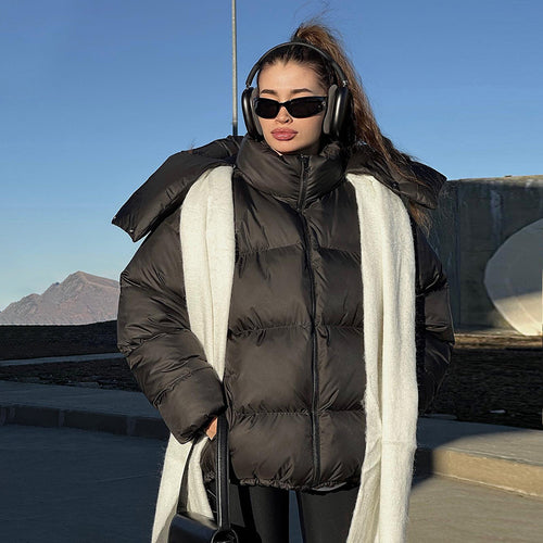 Damen Modische Steppjacke mit hochschließendem Kragen und voluminösen Ärmeln Drune