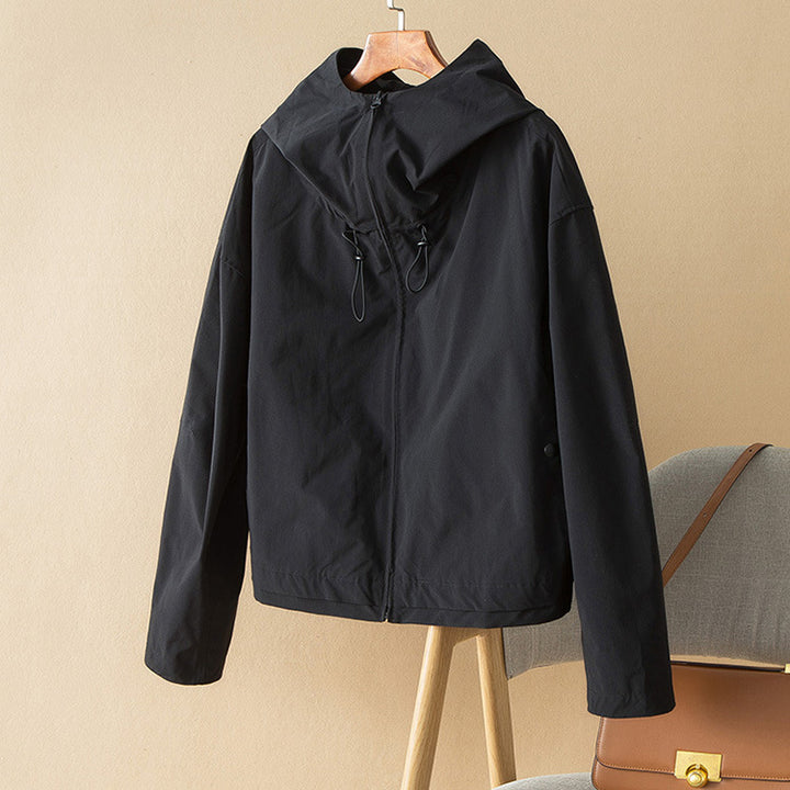 Damen Leichte Kapuzenjacke mit Boxy‑Silhouette und Kordelzug Drune