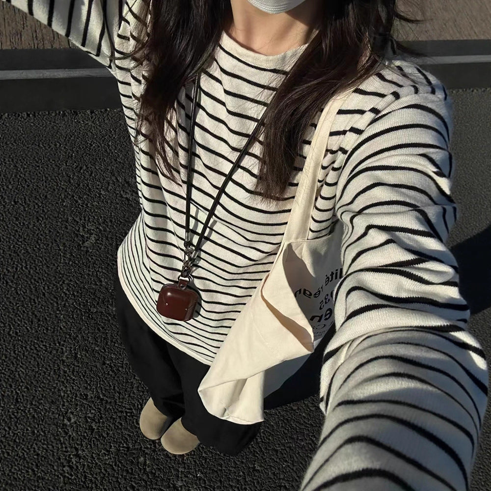 Damen lässiges Langarmshirt mit breiten Streifen Drune