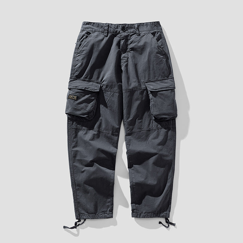 Herren Cargo‑Hose im Utility‑Workwear‑Stil mit großen Klappentaschen, Kniepaneelen und Kordelabschluss Drune