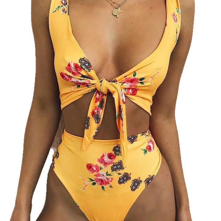 Damen Bikini-Set mit verspieltem Knoten und fruchtigem Kirschmuster Drune