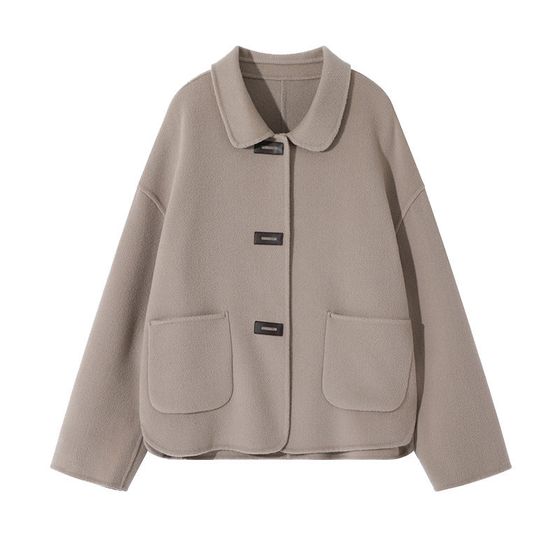 Damen Kurzmantel aus Wollmix mit Hemdkragen, kastiger Silhouette und Eingrifftaschen Drune
