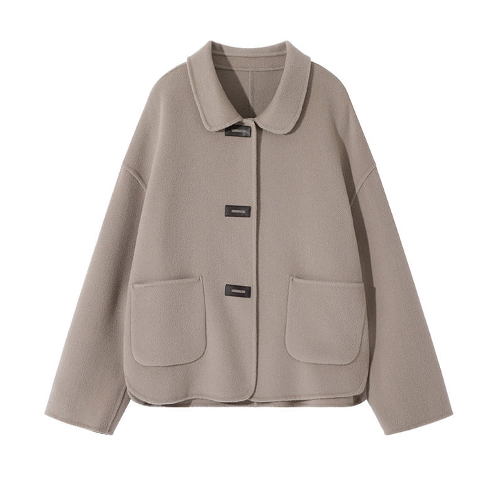 Damen Kurzmantel aus Wollmix mit Hemdkragen, kastiger Silhouette und Eingrifftaschen Drune