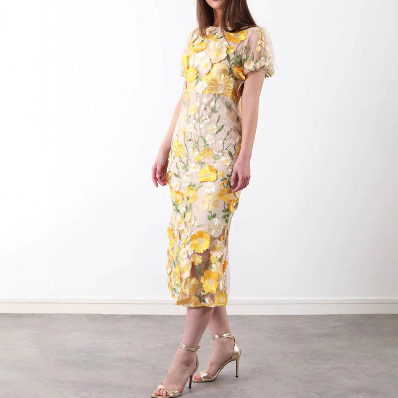 Damen Blumenkleid mit 3D-Blütenapplikationen Drune