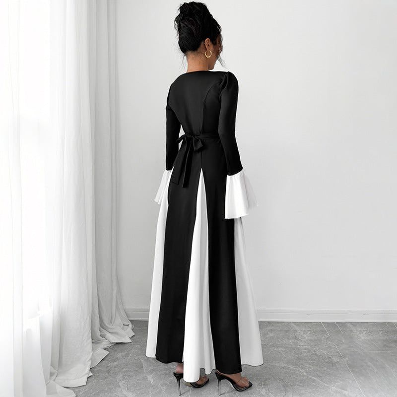 Damen Elegantes Maxikleid mit Rüschendetails und Taillengürtel Drune